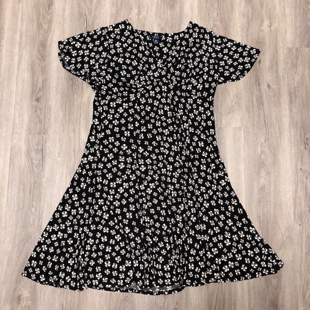 Chaps Size 16W Black Dress Flutter Sleeve Twist Front Novelty Print Plus Size